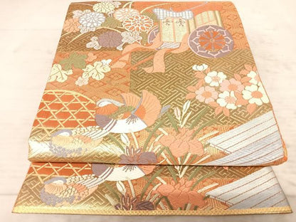 平和屋着物◎佐賀錦　六通柄袋帯　唐織　華翔能衣文　金糸　正絹　逸品　AAAZ2199yx