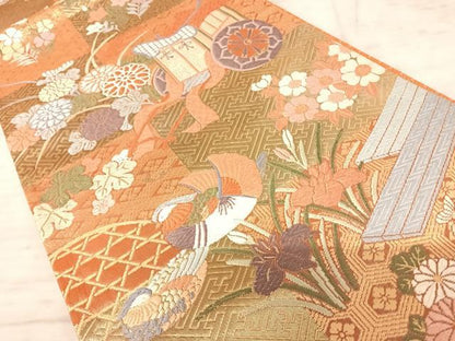 平和屋着物◎佐賀錦　六通柄袋帯　唐織　華翔能衣文　金糸　正絹　逸品　AAAZ2199yx