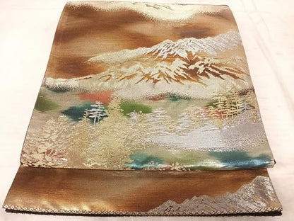 平和屋着物◎六通柄袋帯　遠山樹林文　金銀糸　引箔　正絹　逸品　AAAZ2207yx