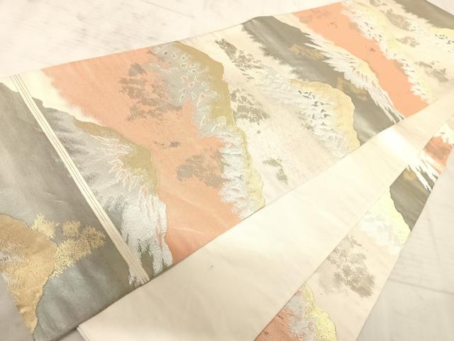 平和屋着物◎六通柄袋帯　遠山風景文　金銀糸　正絹　逸品　AAAZ2214yx