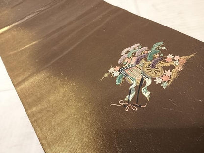 平和屋着物◎太鼓柄袋帯 唐織 御所車花文 引箔 正絹 逸品 AAAZ2256yx