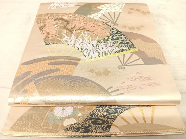 平和屋着物◎六通柄袋帯 唐織 扇面花文 金銀糸 正絹 逸品 AAAZ2259yx