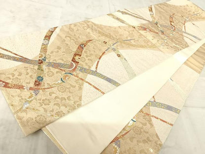 平和屋着物◎六通柄袋帯 唐織 能衣花文 金糸 正絹 逸品 AAAZ2280yx