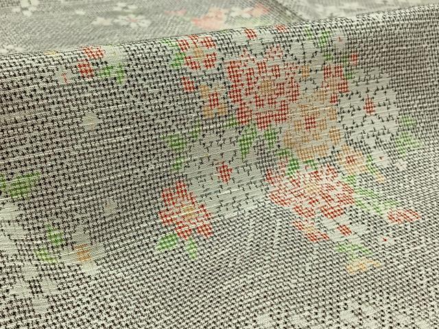 平和屋着物▽上質な紬　単衣　草花文　正絹　逸品　AAAZ2322jh