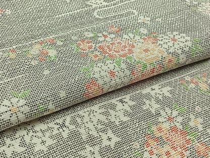 平和屋着物▽上質な紬　単衣　草花文　正絹　逸品　AAAZ2322jh