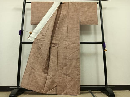 平和屋着物▽上質な紬 単衣 灰桜色地 正絹 逸品 AAAZ2324jh