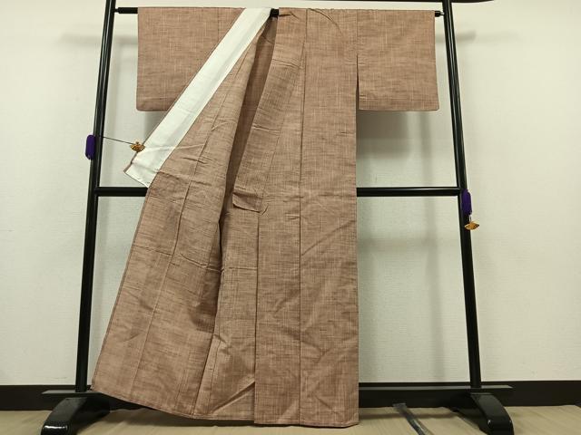 平和屋着物▽上質な紬 単衣 灰桜色地 正絹 逸品 AAAZ2324jh
