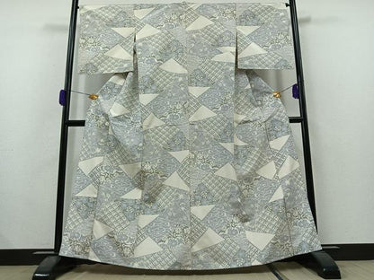 平和屋着物▽本場大島紬 単衣 切嵌流水花文 正絹 逸品 AAAZ2327jh
