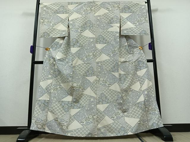 平和屋着物▽本場大島紬 単衣 切嵌流水花文 正絹 逸品 AAAZ2327jh