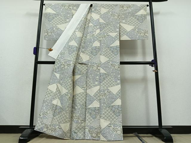 平和屋着物▽本場大島紬 単衣 切嵌流水花文 正絹 逸品 AAAZ2327jh