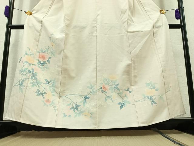 平和屋着物▽訪問着　単衣　紬地　枝花文　正絹　逸品　AAAZ2328jh