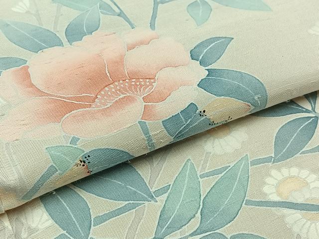 平和屋着物▽訪問着　単衣　紬地　枝花文　正絹　逸品　AAAZ2328jh