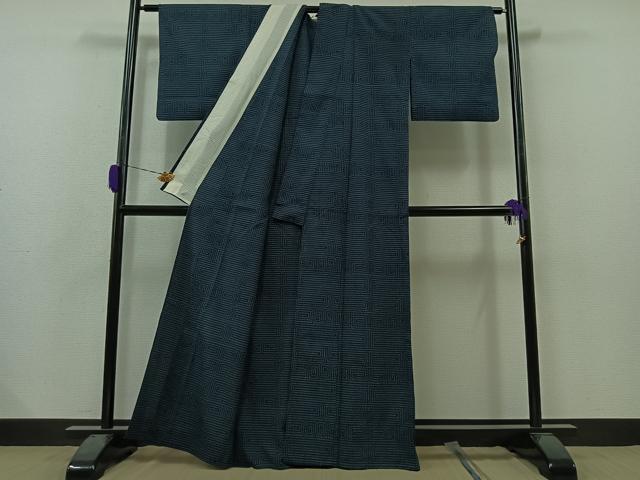 平和屋着物▽本塩沢 単衣 幾何学文様 正絹 逸品 AAAZ2329jh