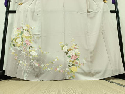 平和屋着物▽訪問着　単衣　友禅　草花文　暈し染め　正絹　逸品　AAAZ2332jh