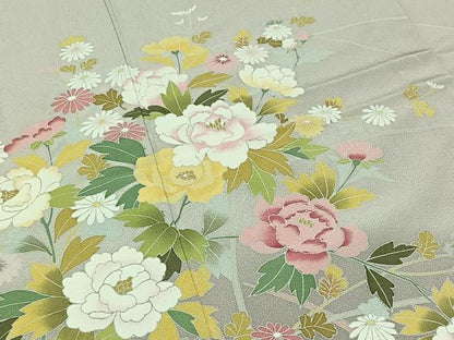 平和屋着物▽訪問着　単衣　友禅　草花文　暈し染め　正絹　逸品　AAAZ2332jh