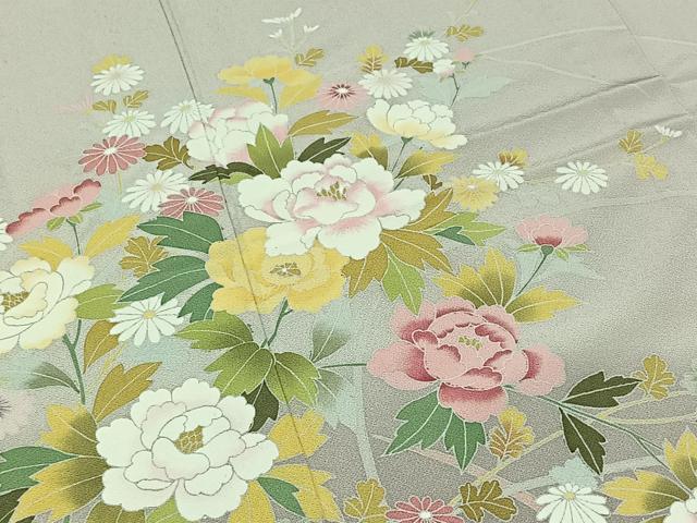 平和屋着物▽訪問着　単衣　友禅　草花文　暈し染め　正絹　逸品　AAAZ2332jh