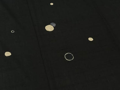 平和屋着物▽訪問着 単衣 生紬 丸文 黒地 正絹 逸品 AAAZ2333jh