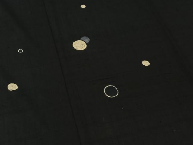 平和屋着物▽訪問着 単衣 生紬 丸文 黒地 正絹 逸品 AAAZ2333jh