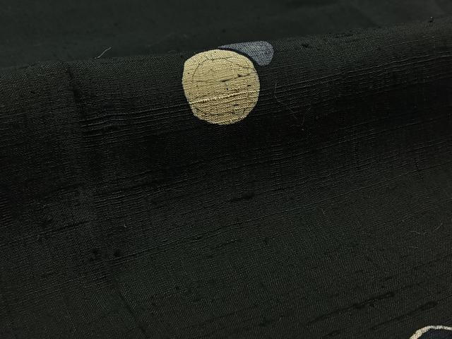 平和屋着物▽訪問着 単衣 生紬 丸文 黒地 正絹 逸品 AAAZ2333jh