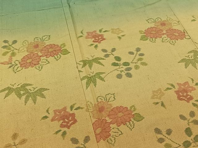 平和屋着物▽訪問着 単衣 紬地 草花文 暈し染め 正絹 逸品 AAAZ2335jh
