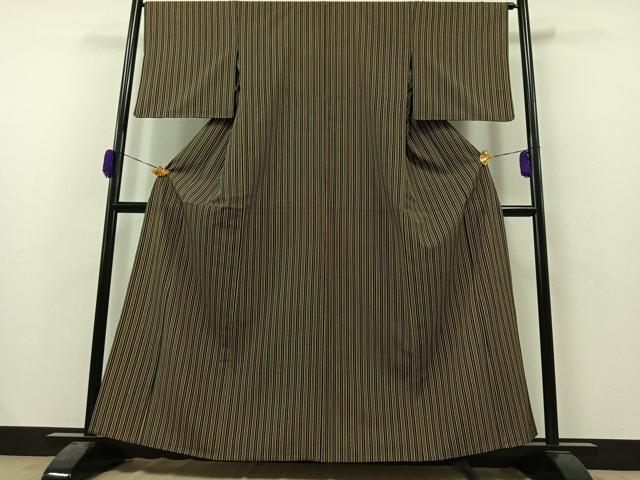 平和屋着物▽上質な小紋 単衣 間道 黒地 正絹 逸品 AAAZ2338jh