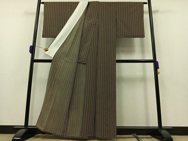 平和屋着物▽上質な小紋 単衣 間道 黒地 正絹 逸品 AAAZ2338jh