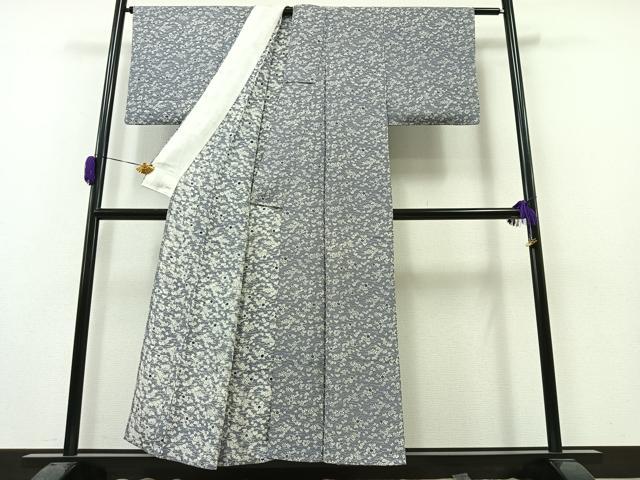 平和屋着物▽上質な小紋 単衣 花蝶文 鬼しぼ縮緬 正絹 逸品 AAAZ2343jh