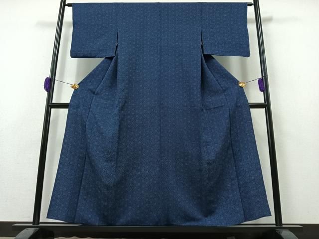 平和屋着物▽本藍 型絵染 小紋 単衣 花唐草文 三越扱い 正絹 逸品 AAAZ2345jh