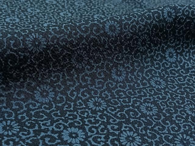 平和屋着物▽本藍 型絵染 小紋 単衣 花唐草文 三越扱い 正絹 逸品 AAAZ2345jh
