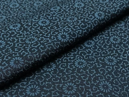 平和屋着物▽本藍 型絵染 小紋 単衣 花唐草文 三越扱い 正絹 逸品 AAAZ2345jh