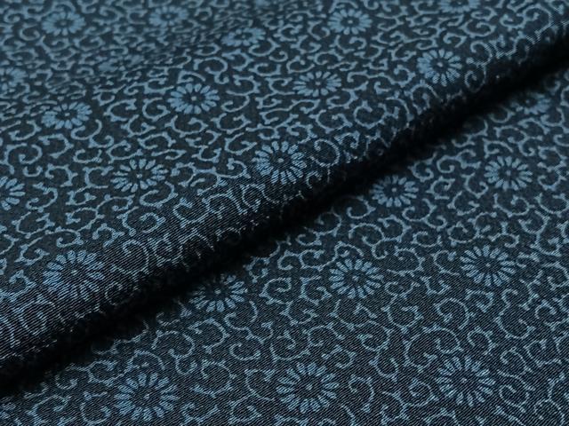 平和屋着物▽本藍 型絵染 小紋 単衣 花唐草文 三越扱い 正絹 逸品 AAAZ2345jh