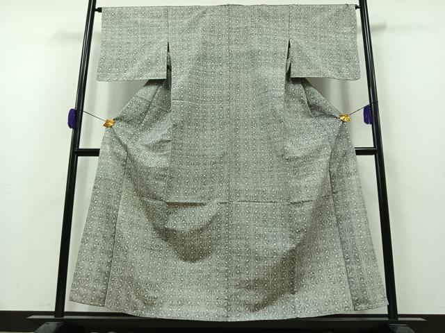 平和屋着物▽上質な紬 単衣 麻の葉文様 正絹 逸品 AAAZ2346jh