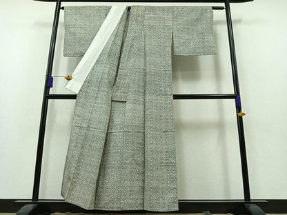 平和屋着物▽上質な紬 単衣 麻の葉文様 正絹 逸品 AAAZ2346jh