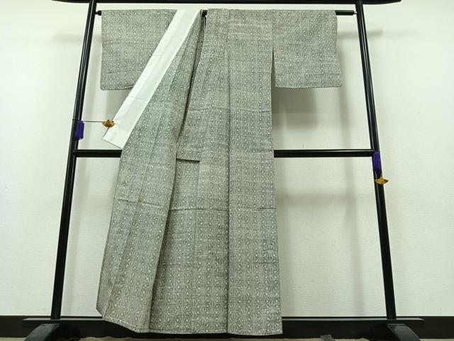 平和屋着物▽上質な紬 単衣 麻の葉文様 正絹 逸品 AAAZ2346jh