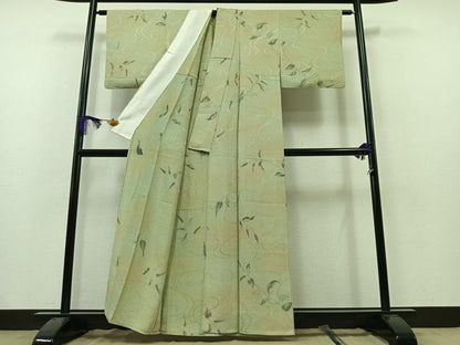 平和屋着物▽上質な小紋　単衣　流水草花文　暈し染め　正絹　逸品　AAAZ2347jh