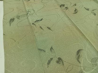 平和屋着物▽上質な小紋　単衣　流水草花文　暈し染め　正絹　逸品　AAAZ2347jh