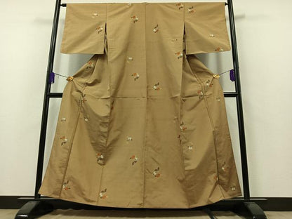 平和屋着物▽京の名門・菱屋六右ェ門 紬 単衣 橘文 金糸 正絹 逸品 AAAZ2348jh
