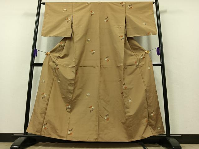 平和屋着物▽京の名門・菱屋六右ェ門 紬 単衣 橘文 金糸 正絹 逸品 AAAZ2348jh