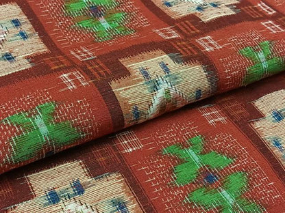 平和屋着物▽上質な紬 単衣 市松花文 正絹 逸品 未使用 AAAZ2349jh