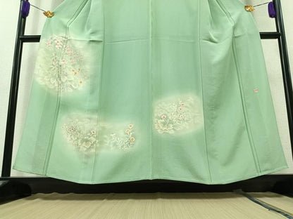 平和屋着物▽訪問着　単衣　作家物　手描き　草花文　暈し染め　正絹　逸品　AAAZ2350jh