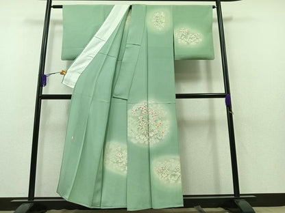 平和屋着物▽訪問着　単衣　作家物　手描き　草花文　暈し染め　正絹　逸品　AAAZ2350jh