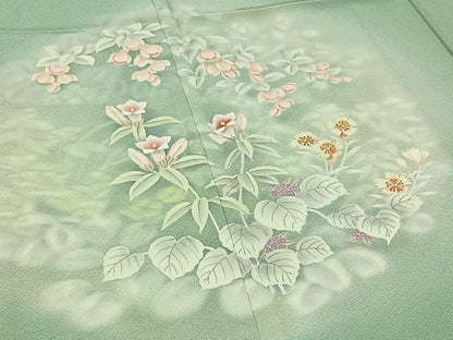 平和屋着物▽訪問着　単衣　作家物　手描き　草花文　暈し染め　正絹　逸品　AAAZ2350jh