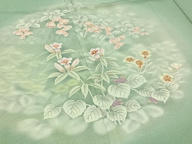 平和屋着物▽訪問着　単衣　作家物　手描き　草花文　暈し染め　正絹　逸品　AAAZ2350jh