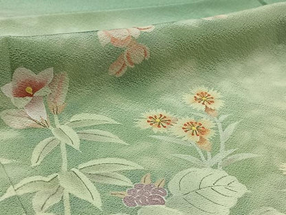 平和屋着物▽訪問着　単衣　作家物　手描き　草花文　暈し染め　正絹　逸品　AAAZ2350jh