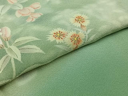 平和屋着物▽訪問着　単衣　作家物　手描き　草花文　暈し染め　正絹　逸品　AAAZ2350jh