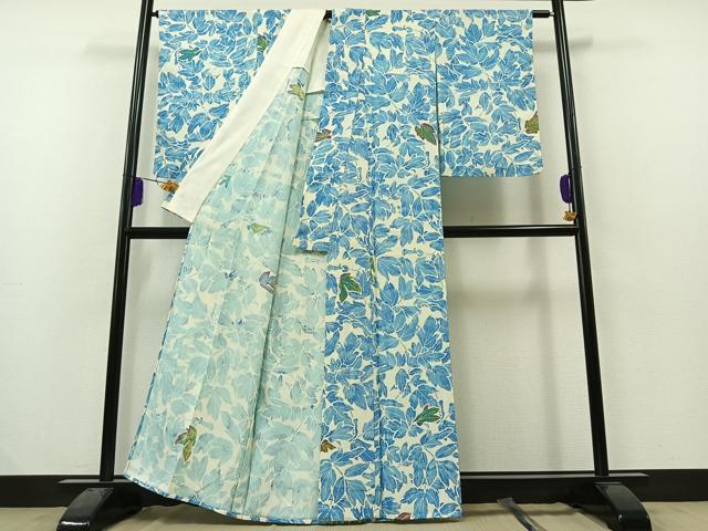 平和屋着物▽上質な小紋 単衣 草花文 正絹 逸品 AAAZ2351jh