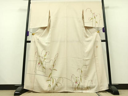 平和屋着物▽訪問着 単衣 作家物 草花文 正絹 逸品 未使用 AAAZ2352jh