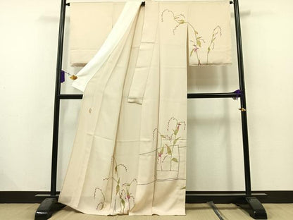 平和屋着物▽訪問着 単衣 作家物 草花文 正絹 逸品 未使用 AAAZ2352jh