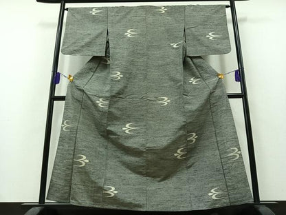 平和屋着物▽上質な紬　単衣　110亀甲　琉球絣　正絹　逸品　AAAZ2354jh