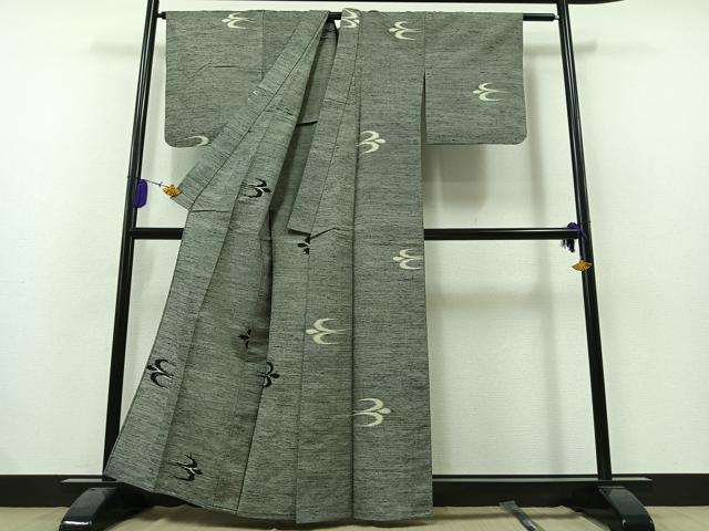 平和屋着物▽上質な紬　単衣　110亀甲　琉球絣　正絹　逸品　AAAZ2354jh